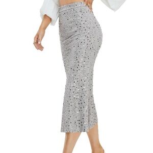Silver Sequin Midi Skirt